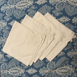 Vintage Napkins Embroidered Battenburg Lace Set of 4 Scalloped Edge 16x16 White